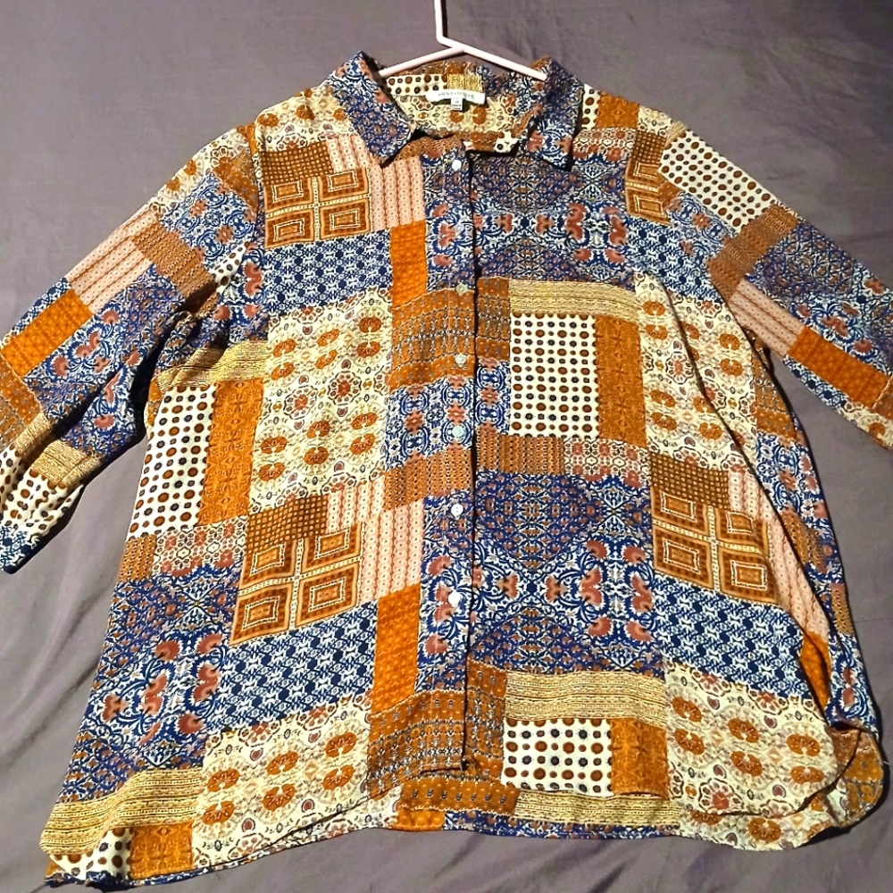 Patchwork Button-Up Shirt  Summer 2x